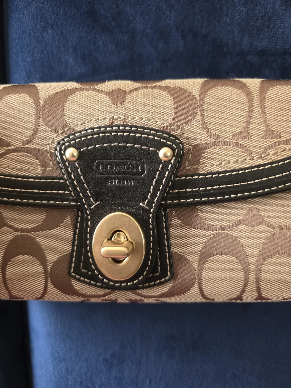 Coach Brown Signature Canvas Turnlock Wallet